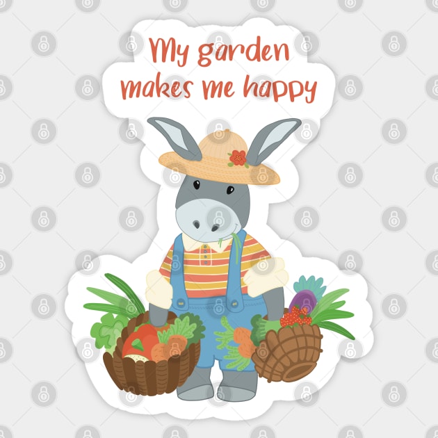 My garden makes me happy, cute picture with a gardener with his own grown vegetables Sticker by marina63